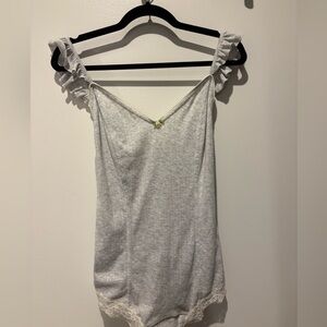 Free People Gray Ruffle Strap Romper